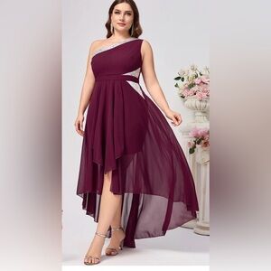 Elegant One-Shoulder royal blue sequin embellished chiffon dress